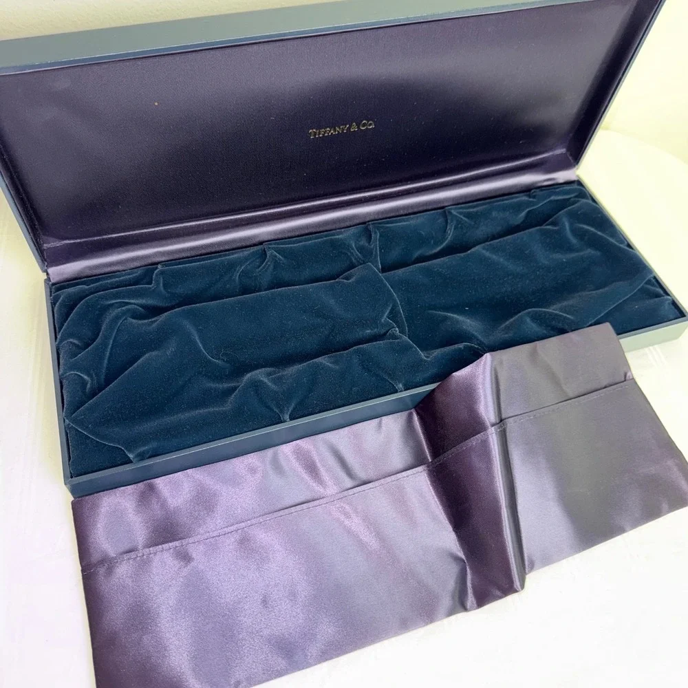 Tiffany & Co Navy Blue Velvet Flatware‎ Jewelry Presentation Box Purple Satin
